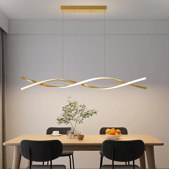 Modern Ceiling Pendant Light, with Remote Control Dimmable 3 Color Mode & Brightness Ceiling Lamp, Anti-Flicker Dining Light Fixture for Kitchen, Dining Room (Gold)-Ruum Studio Home