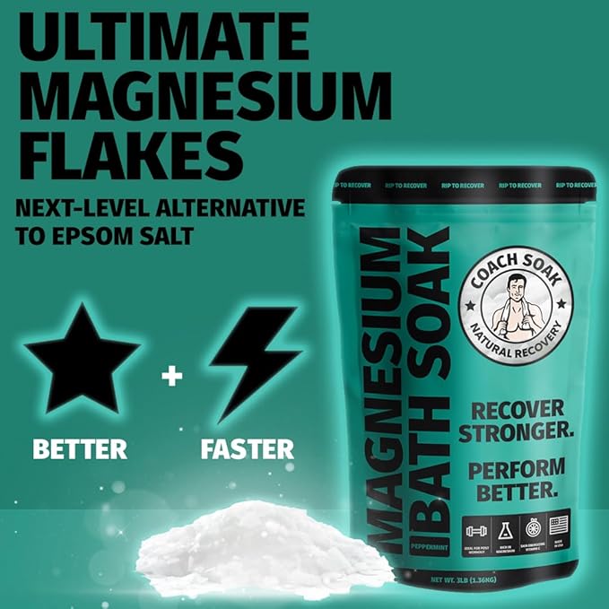 Coach Soak Recovery Bath Soak & Cream - Alternative to Epsom Salt Bath Soak - Fast-Absorbing Pure Magnesium Flakes with 21 Minerals, Bath Salts & Essential Oils - 2 Pack - Cooling Peppermint-Ruum Studio Home