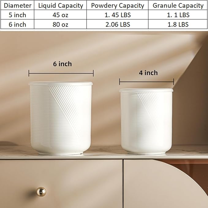 Food Storage Containers with Airtight Lids: Ceramic Canister Sets for Kitchen Countertop - Porcelain Jar for Coffee Tea Flour Sugar Rice Cookies Candy - White (42+75 oz)-Ruum Studio Home