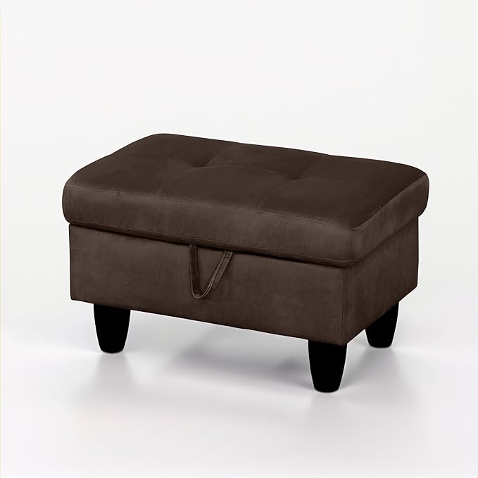 Ottoman Rectangular Storage Ottoman Bench, Flannel Footrest Stool Footstool with Lid for Living Room, Bedroom, Entryway, Coffee, 28.5"x19"x17.5"-Ruum Studio Home
