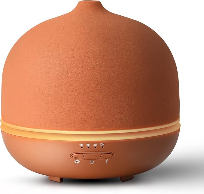 Wanlola Stone Diffusers for Essential Oils Large Room,500ml Handmade Ceramic Diffuser with 4 Timer & 10 Ambient Light Settings for Home Office (Terracotta)-Ruum Studio Home