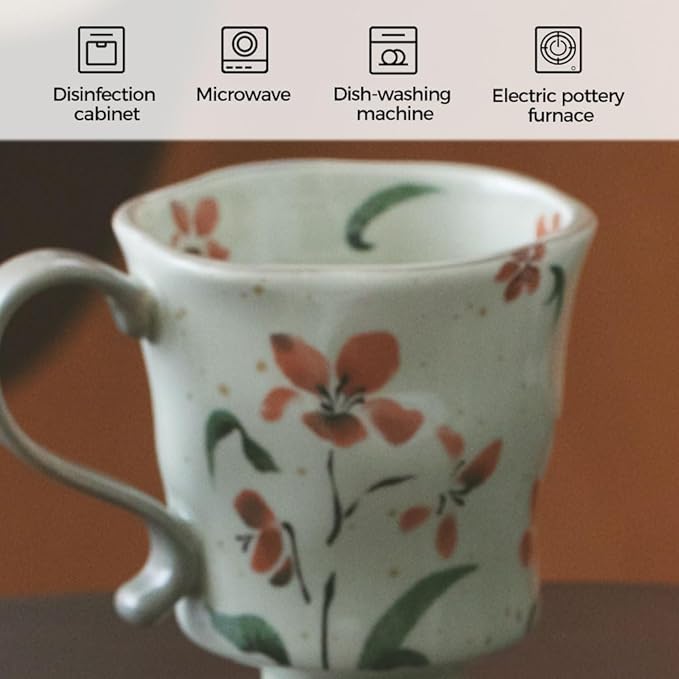 360ml -12.17oz Painted red Azalea Floral Ceramic Mug - Cute Coffee Cup for Latte,Espresso - Gift for Women, Dishwasher Safe-Ruum Studio Home