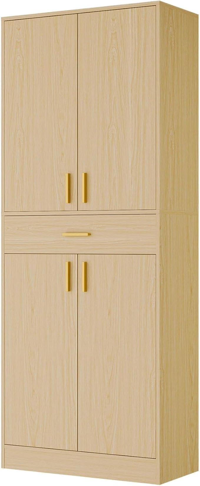 Cozy Castle Pantry Cabinet, 71" Tall Kitchen Storage Cabinet with Doors and Shelves, Freestanding Wood Cupboard Utility Hutch with Drawer for Dining Room Living Room Bathroom Furniture, Oak-Ruum Studio Home