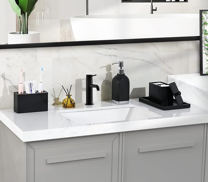Luxspire Toothbrush Holder, 3 Slots Electric Toothbrush and Toothpaste Holder, Resin Bathroom Countertop Storage Bathroom Accessories Toothbrush Stand for Vanity Counter Organizer Caddy - Black-Ruum Studio Home
