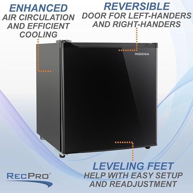 RecPro 1.7 Cu Ft 12V RV Refrigerator | Compact Fridge with Reversible Door, 2L Bottle Door Storage, 7 Temp Settings | Eco-Friendly R600A, Leveling Feet, Wire Shelf | 19.5”H x 17.5”W x 19.8”D-Ruum Studio Home