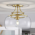 WUZUPS Chandelier Rustic Farmhouse Industrial Round Semi-flushmount Ceiling LED Light Fixture with Clear Glass Shades for Bathroom Kitchen Foyer Entryway, H 11.8" x W 13.4", E26 Base, Gold-Ruum Studio Home