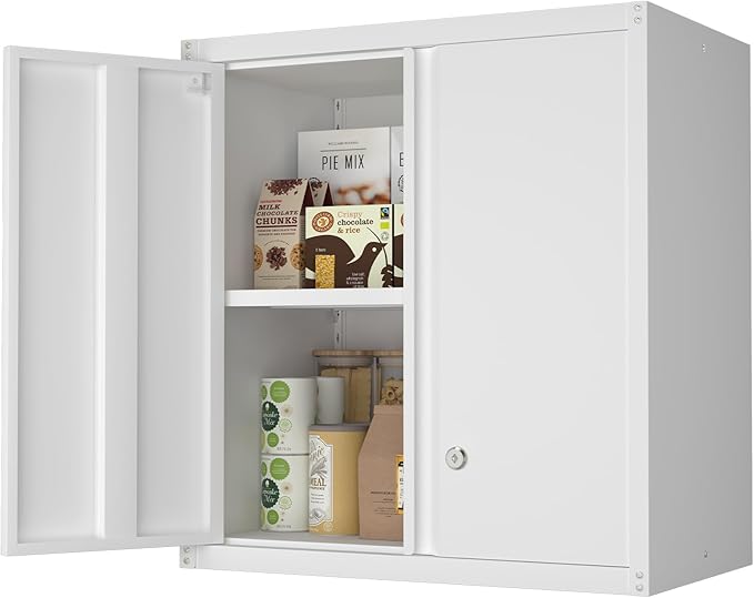 Wall Cabinet,Metal Storage Cabinet with 2 Doors,Locking Wall Cabinets for Office,Home,White-Ruum Studio Home