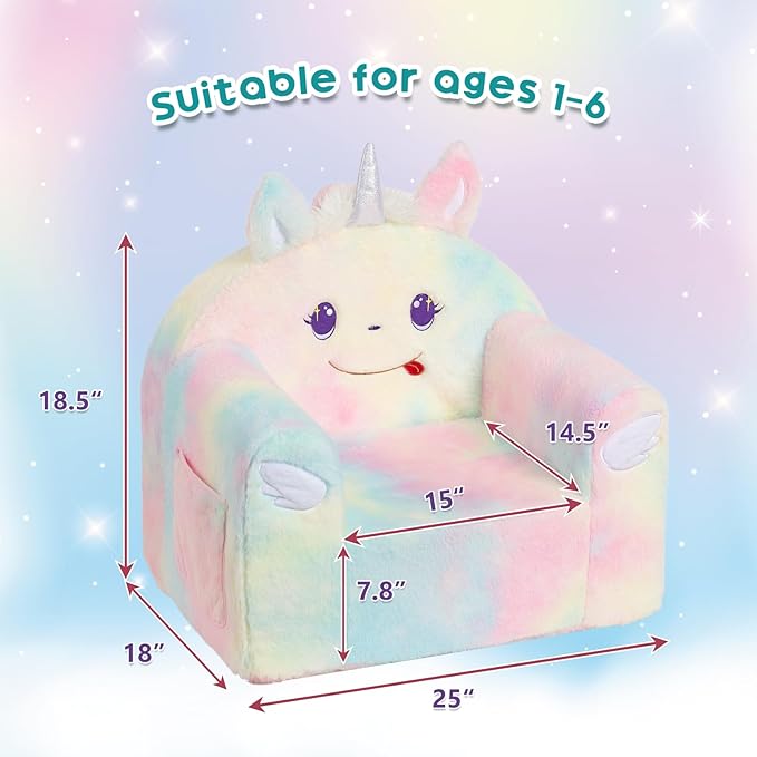 ALIMORDEN Animal Series Kid's Chair, Ultra-Soft Comfy Foam Filled Toddler Sofa Chair, Cute Animal-Shaped Design Toddler Couch, Lightweight Birthday for Baby Boys & Girls (Unicorn)-Ruum Studio Home