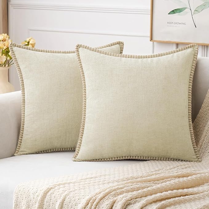 MIULEE Pack of 2 Christmas Pillow Covers 16x16 Inch Cream White Farmhouse Decorative Throw Pillow Covers with Stitched Edge Soft Chenille Solid Dyed Couch Pillow Covers for Sofa Bed Living Room-Ruum Studio Home