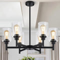 Black Chandeliers, 6 Light Dining Room Light Fixtures Over Table, Farmhouse Chandeliers for Dining Room with Clear Glass Shade for Kitchen Island Living Room Bedroom Bathroom, Height Adjustable-Ruum Studio Home