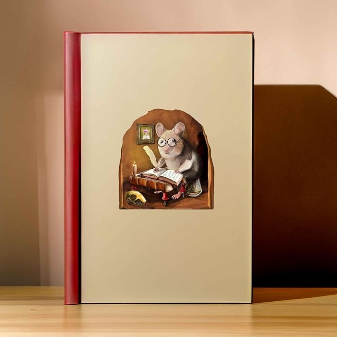 Mouse Reading Book, Wall Decor Sticker Decal, Kids Room, Classroom, Home, Bedroom, Bookcase, Book Lover, of Mice and Men, Children, Adorable, (Novelist Mouse)-Ruum Studio Home
