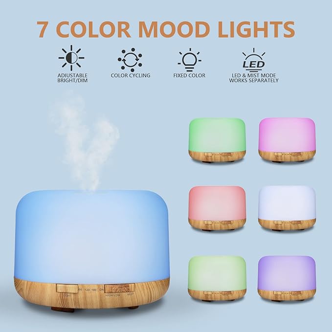 SACATR Essential Oil Diffusers for Home with 15 Oil Diffuser Sets, 500ml Aroma Diffuser for Essential Oils Large Room, Ultrasonic Cool Mist Diffuser Auto Shut-Off 4 Timers 15 Colors (15x5mL)-Ruum Studio Home