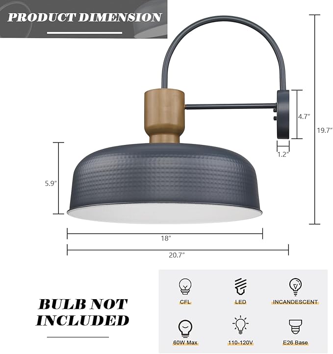 Outdoor Barn Light Gooseneck Barn Light, Farmhouse Exterior Wall Mount Light Vintage Wall Lighting Fixture Industrial Sconce Lantern for Porch, Entryway, Garage, Blue, 2 Pack, Large-Ruum Studio Home