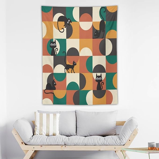 ICMOLYYENLO Boho Medieval Cat Tapestry, Abstract Atomic Starburst Geometric Aesthetic Art Wall Hanging For Bedroom Living Room Dormitory 60x80 Inches-Ruum Studio Home