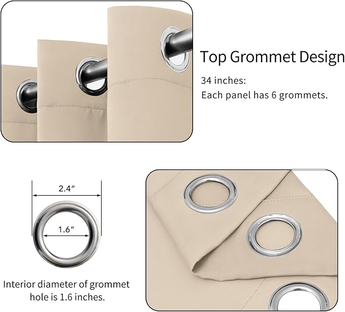 Easy-Going Blackout Curtains for Bedroom, Solid Thermal Insulated Grommet and Noise Reduction Window Drapes, Room Darkening Curtains for Living Room, 2 Panels (34x72 in, Beige)-Ruum Studio Home