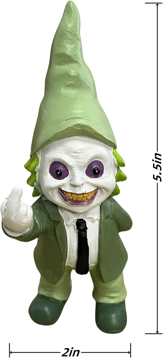Halloween Decor Funny Garden Gnomes, Middle Fidget Gnome Statue Horror Movie Gnome Creepy Outdoor Decor for Haunted House Lawn Table Decoration (5.5in, Green)-Ruum Studio Home