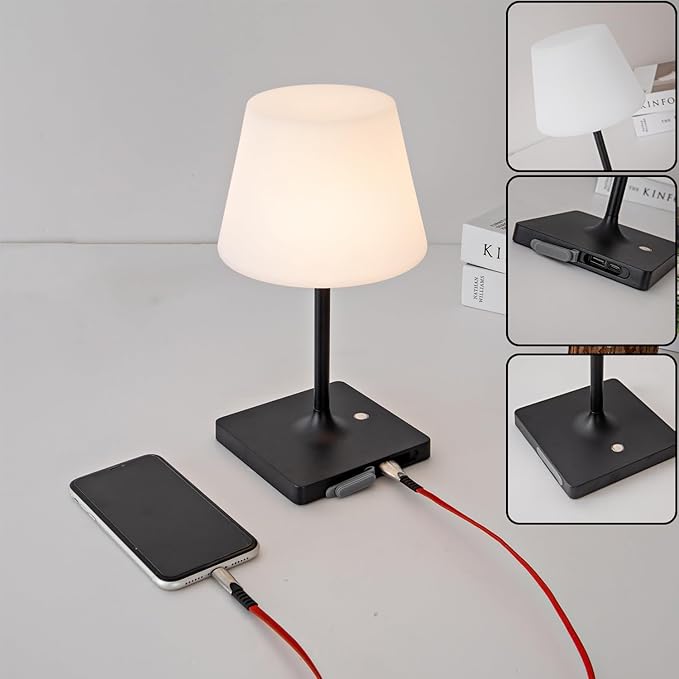 Outdoor Rechargeable Table lamp Cordless, Battery Operated Night Lights,Waterproof lamp for Shower,4000mAh LED 3 Colors Dimmable Touch Bedside Lamp for Coffee Shop Bath Patio -Black-Ruum Studio Home