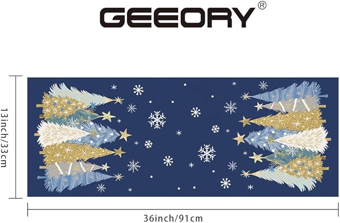 GEEORY Christmas Table Runner 13x36 Inch, Xmas Trees Snowflakes Holiday Decorative Farmhouse Table Decoration for Kitchen Dinning, Indoor Outdoor Dinner Party Decor (Blue) GT151-36-Ruum Studio Home