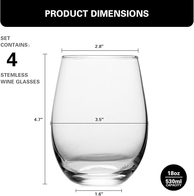 Stemless Wine Glasses Set of 4, 18 Ounces Red & White Wine Glasses for Party, Lead-free, Ideal Wine Accessories Gift (Clear)-Ruum Studio Home
