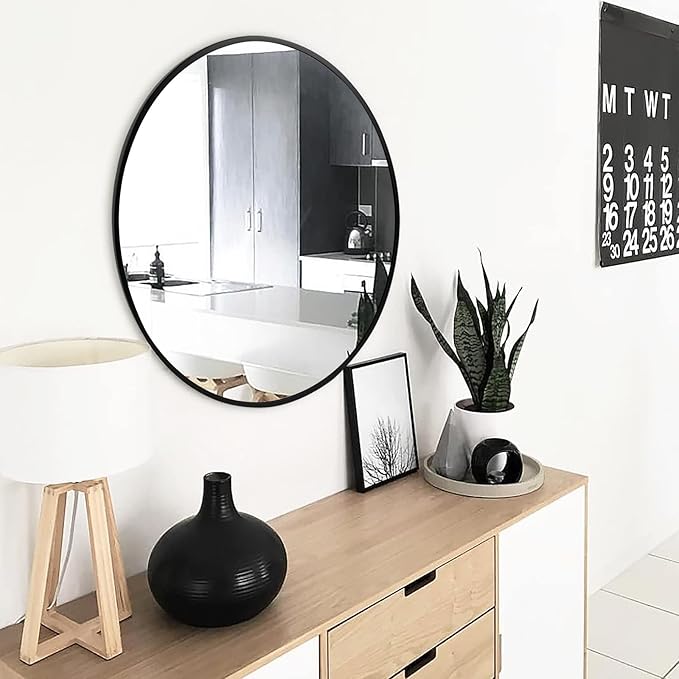 Fabuday Black Circle Mirror for Wall 20 inch - Round Mirrors for Bathroom, Entryway, Living Room, Hallway, Bedroom Decor, Small Matte Framed-Ruum Studio Home