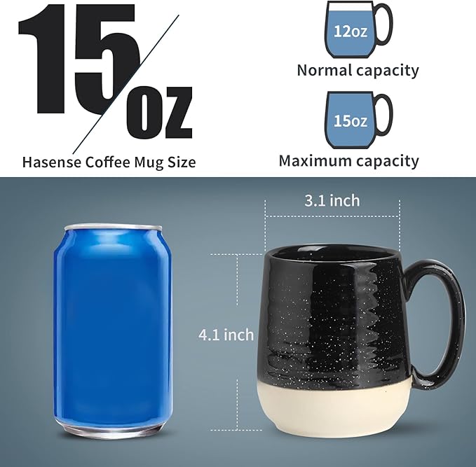 Hasense Coffee Mugs Set of 4, 15 Ounce Ceramic Coffee Cups with Handles, Porcelain Large Latte Mug for Coffee Cappuccino Tea, Black Mugs for Men, Women Christmas Holiday Gift-Ruum Studio Home