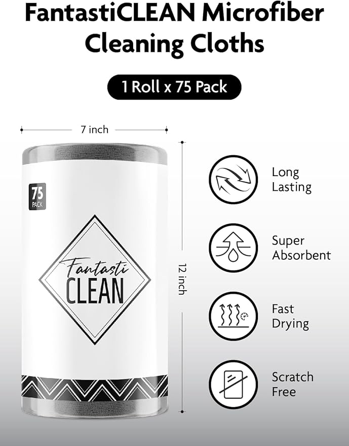 Fantasticlean Microfiber Cleaning Cloth Roll -75 Pack, Tear Away Microfiber Towels, 12" x 12", Reusable, Washable, Scratch Free, Ultra Absorbent Dish Rags for Car, Home, Garage or Shop (DimGray)-Ruum Studio Home