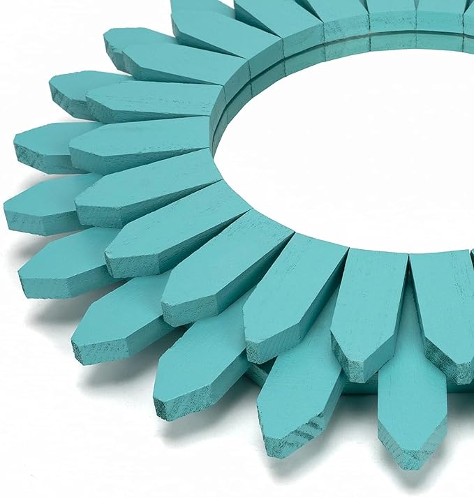 Honiway Beach Wall Decor Mirror 2 Pack 12 inch Wood Coastal Wall Decor Sunburst Boho Home Decor Room Decor for Bedroom Living Room Entryway Cyan-Ruum Studio Home