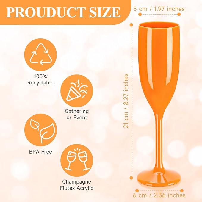 XUWAIDSGN Acrylic Champagne Flutes Toasting Glasses Unbreakable Mimosa Bar Reusable Wine Glasses Vintage Champagne Flutes Stemmed Drinking Cups 5.4 OZ for Christmas Birthday (24, Orange)-Ruum Studio Home