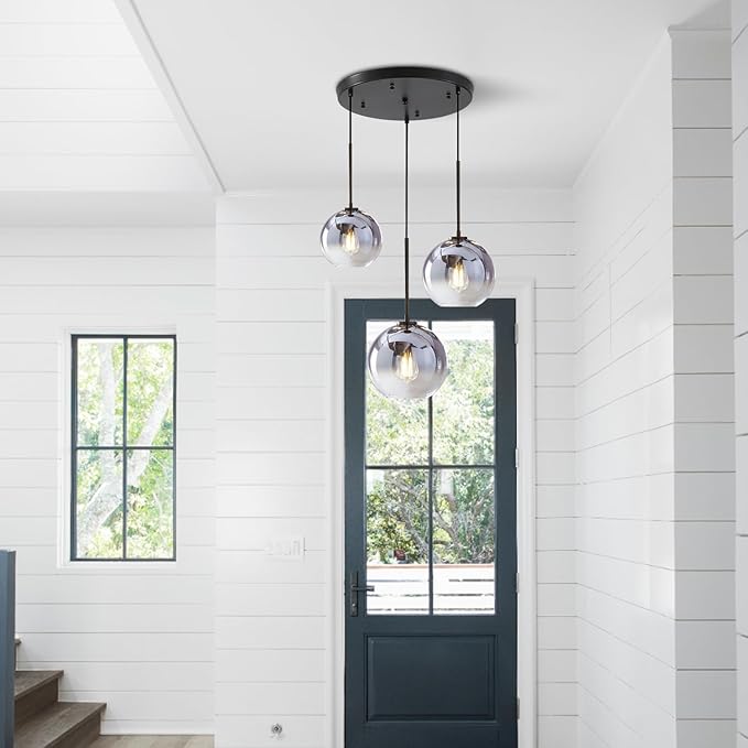 KCO Lighting Modern 3-Light Hanging Light Fixture Silver Gradient Glass Globe Pendant Ceiling Lighting with Adjustable Cord Mid Century Hanging Chandelier Light Fixture for Kitchen Island Bedroom…-Ruum Studio Home