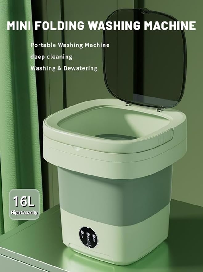 Portable Washing Machine, Mini Washer,16L Upgraded Large Capacity Foldable Washer.Deep Cleaning of Underwear, Baby Clothes and Other Small Clothes.Suitable for Apartments, Dormitories, Hotels.(Green)-Ruum Studio Home