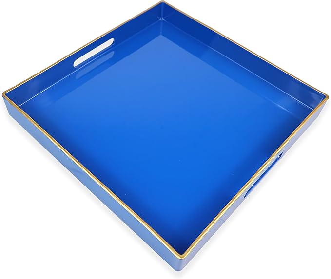 Spsyrine Blue Decorative Tray for Living Room, Square Modern Plastic Coffee Serving Table Tray for Ottoman Bathroom Kitchen,13"*13"-Ruum Studio Home