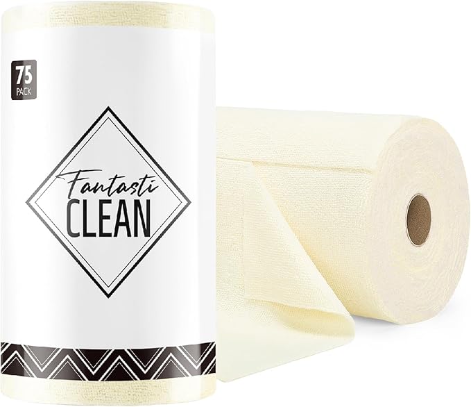 Fantasticlean Microfiber Cleaning Cloth Roll -75 Pack, Tear Away Microfiber Towels, 12" x 12", Reusable, Washable, Scratch Free, Ultra Absorbent Dish Rags for Car, Home, Garage or Shop (Beige)-Ruum Studio Home