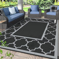 GENIMO Outdoor Rug Waterproof for Patio Decor, 6'x9' Reversible Plastic Straw Rug Carpet, Camping Mats for Outdoor, RV, Backyard, Deck, Balcony, Picnic, Black & Grey-Ruum Studio Home