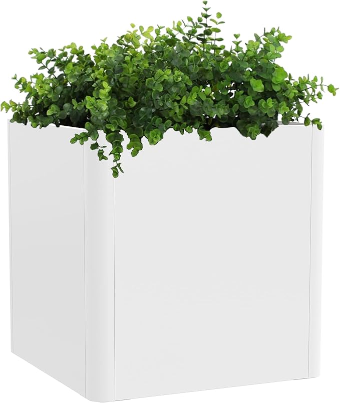 White Steel Square Planter 24" L x 24" W x 25" H,Cube Heavy Duty Flower Pot for Outdoor Plants with Drainage Holes,Metal Planter Box for Indoor and Outdoor All-Weather Use-Ruum Studio Home