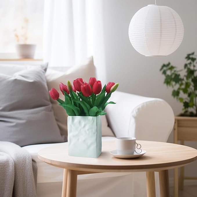 15pcs Artificial Tulips Flowers, Fake Tulips Real Touch, Faux Latex Bouquets, for Party Wedding Home Room Decoration (Rose Red)-Ruum Studio Home