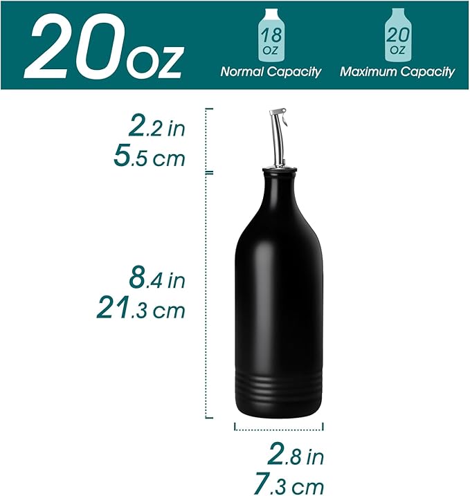 vancasso 20 Oz Ceramic Olive Oil Dispenser Bottle, Bottle Dispenser with Spout and Funnel for Kitchen,Suitable for Oil, Vinegar, Coffee Syrups & Other Liquids，BK-Ruum Studio Home
