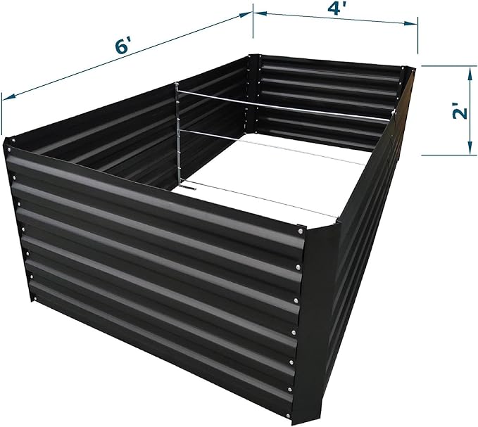 6x4x2FT Metal Raised Garden Bed Kit, Galvanized Outdoor Garden Bed Planter Box for Vegetables, Flowers, Herbs, Succulents and More, Black-Ruum Studio Home