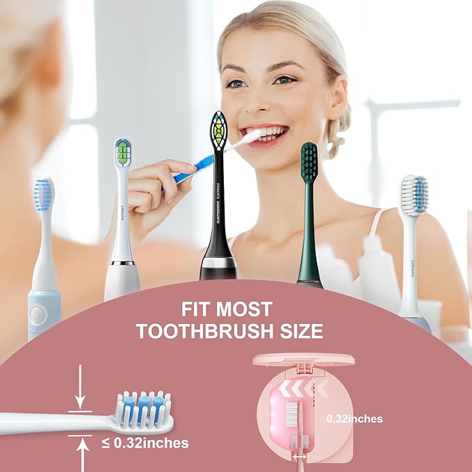 UV Toothbrush Sanitizer Holder, Toothbrush Sanitizer and Holder Cover Caps with Fan Drying, Rechargeable Portable Toothbrush Cleaner Case Fits Most Electric and Manual Toothbrushes (Pink)-Ruum Studio Home