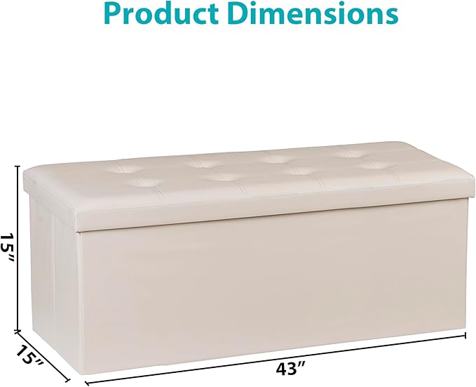 SUPER DEAL Folding Ottoman Bench with Storage, 43 Inch Padded Seat Footrest Shoes Bench for Bedroom Living Room Entryway, 660 lbs Capacity 43"x 15"x 15", Faux Leather, Beige-Ruum Studio Home