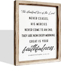 Christian Wooden Wall Signs, Living Room Decor, Home Church Decor for Room, Framed Wall Plaque Sign 15 * 11.5 inches, The Steadfast Love of the Lord Never Ceases Sign-Ruum Studio Home