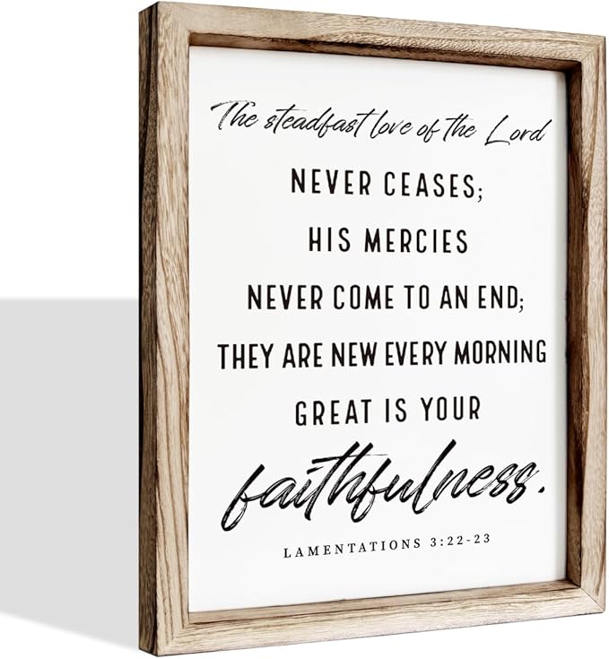 Christian Wooden Wall Signs, Living Room Decor, Home Church Decor for Room, Framed Wall Plaque Sign 15 * 11.5 inches, The Steadfast Love of the Lord Never Ceases Sign-Ruum Studio Home