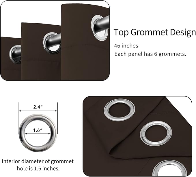 Easy-Going Blackout Curtains for Bedroom, Solid Thermal Insulated Grommet and Noise Reduction Window Drapes, Room Darkening Curtains for Living Room, 2 Panels(46x63 in, Dark Brown)-Ruum Studio Home