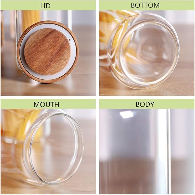 Glass Canisters Set of 5 for the kitchen, Glass Storage Container jars with Airtight Acacia Lid for Coffee Beans, Flour, Sugar, Rice and Spaghetti and etc-Ruum Studio Home
