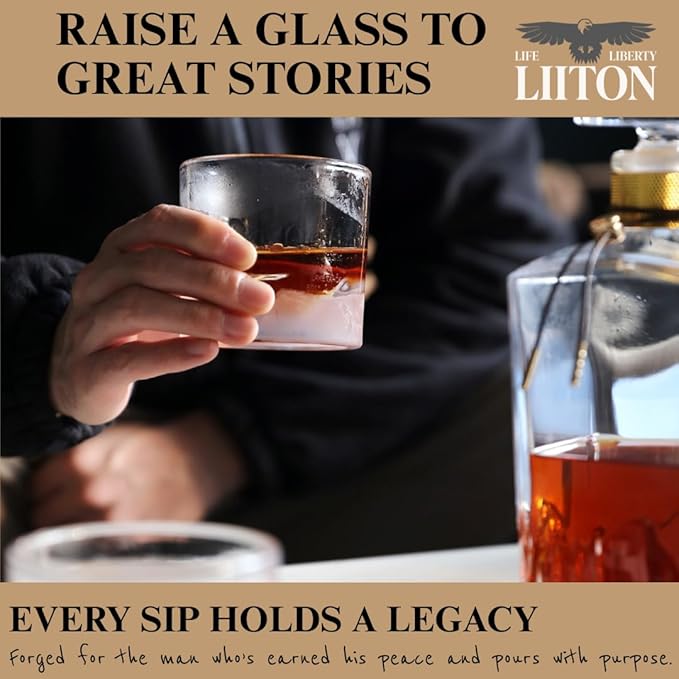 Lake Tahoe Heavy Crystal Whiskey Glasses Gift Set of 2, Thick Freezable Bourbon Glass 1lb Each, Premium Whiskey Gifts for Men, Frozen Crystal Chills Cocktails, 10 oz-Ruum Studio Home