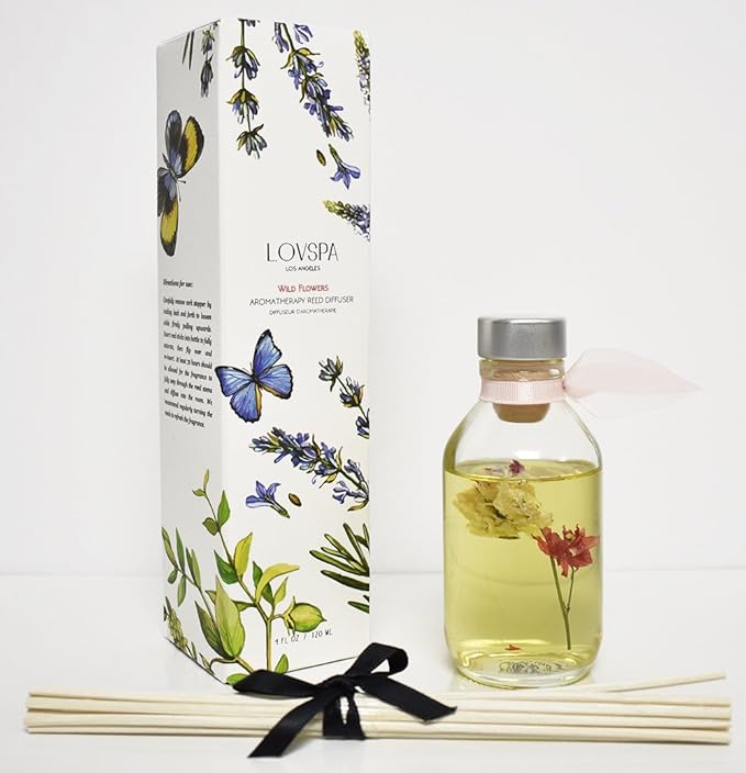 LOVSPA Reed Diffuser Set, Wild Flowers Scented Oil Diffuser with Sticks, Home Fragrance Accessories for Bathroom Shelf Decor, Aroma Diffusers for Home or Office Desk, USA Made-Ruum Studio Home