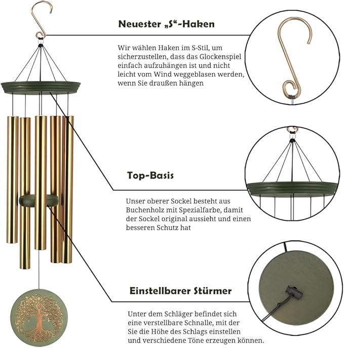 Wind Chimes for Outside,Outdoor Wind Chimes for Mother & Grandma - Large Garden Hanging Decor with Tree of Life Engraving, Perfect for Yard, Home, Christmas, Birthdays-Ruum Studio Home