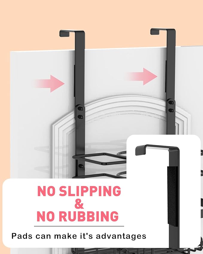 REFLYING Over-the-Door Hairdryer and Styling Tool Organizer, Metal, Black, 3 Compartments, 8 Hooks, 15"H x 10"W x 4.7"D-Ruum Studio Home