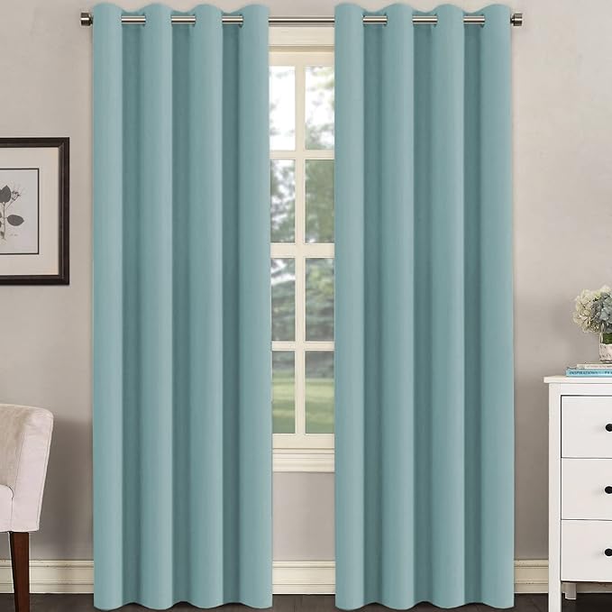 H.VERSAILTEX Blackout Window Treatment Curtains/Panels, Thermal Insulated Room Darkening Solid Grommet Drapes for Bedroom/Living Room Window (52 Inch by 108 Inch, Mineral Blue, Set of 2)-Ruum Studio Home