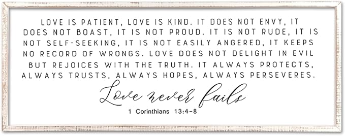 Love is Patient Kind Sign Wall Art 40"X15" 1 Corinthians 13 Bible Verse for Bedroom Above Over Bed Christianity Large Wood Framed Wall Hanging Decor (White）-Ruum Studio Home