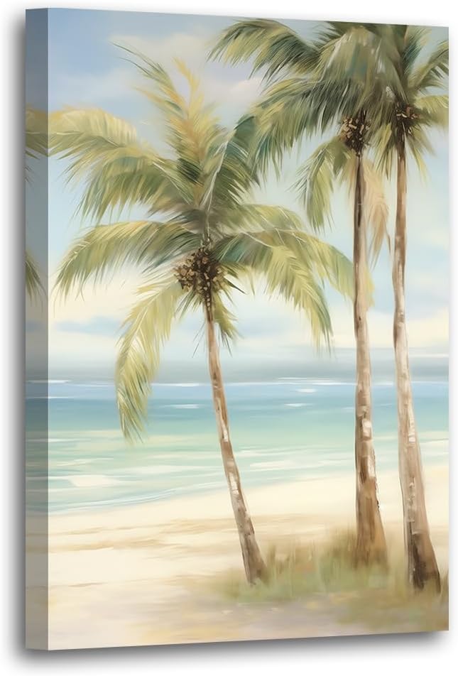LURENCZH Tropical Beach Canvas Wall Art Seaside Palm Tree Picture Wall Decor Ocean Scenery Painting Prints for Bathroom Decor Framed(Beach-3,12.00" x 18.00")-Ruum Studio Home